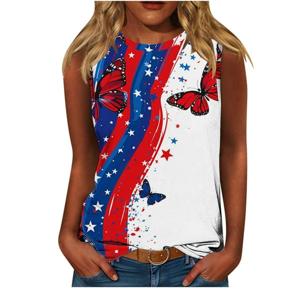 VerPetridure American Flag Print Tank Tops Women USA Stars Stripes Patriotic T Shirt Summer Loose Vest Tees