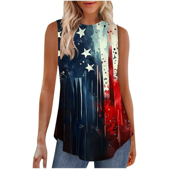 VerPetridure American Flag Print Tank Tops Women USA Stars Stripes Patriotic T Shirt Summer Loose Vest Tees