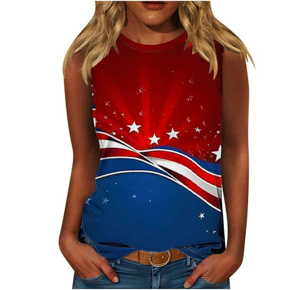 VerPetridure American Flag Print Tank Tops Women USA Stars Stripes Patriotic T Shirt Summer Loose Vest Tees