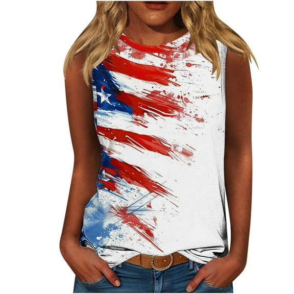 VerPetridure American Flag Print Tank Tops Women USA Stars Stripes Patriotic T Shirt Summer Loose Vest Tees
