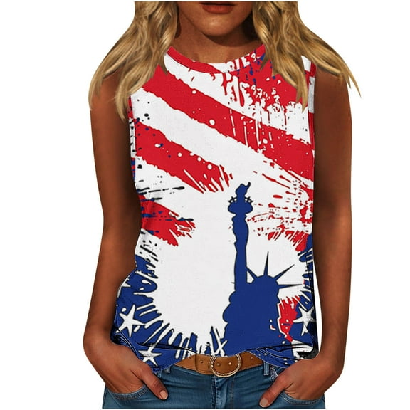 VerPetridure American Flag Print Tank Tops Women USA Stars Stripes Patriotic T Shirt Summer Loose Vest Tees