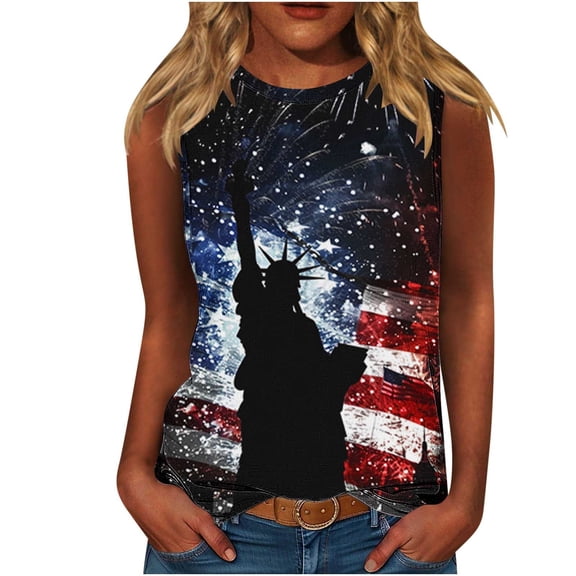 VerPetridure American Flag Print Tank Tops Women USA Stars Stripes Patriotic T Shirt Summer Loose Vest Tees