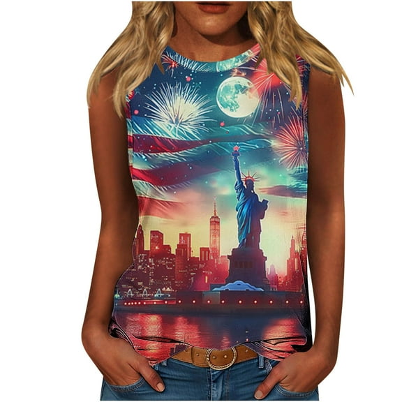 VerPetridure American Flag Print Tank Tops Women USA Stars Stripes Patriotic T Shirt Summer Loose Vest Tees