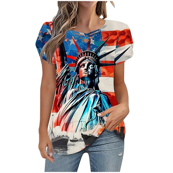 VerPetridure American Flag Shirt Women 4th of July Patriotic T Shirt Funny Stars Stripes Graphic Tee Independence Day T-Shirt Top
