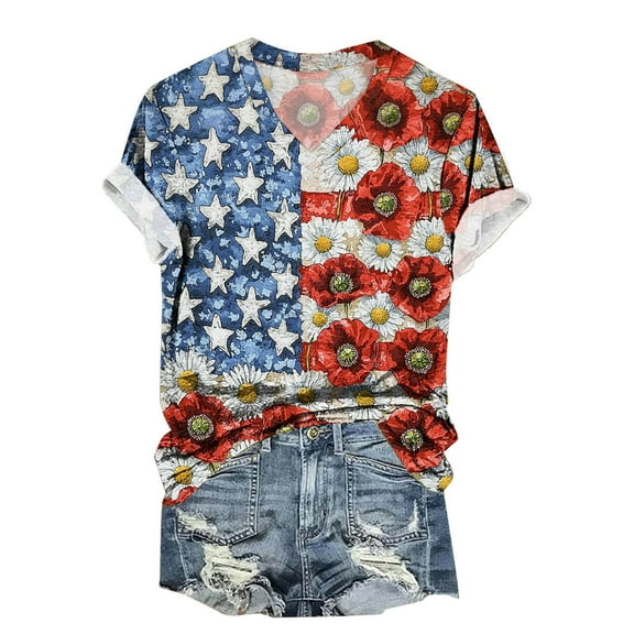 VerPetridure American Flag Shirt Women 4th of July Patriotic T Shirt Funny Stars Stripes Graphic Tee Independence Day T-Shirt Top