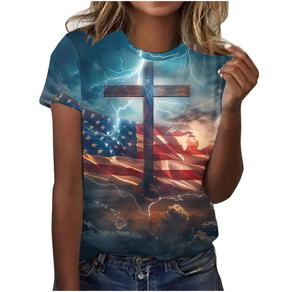 VerPetridure American Flag Shirt Women 4th of July Patriotic T Shirt Funny Stars Stripes Graphic Tee Independence Day T-Shirt Top