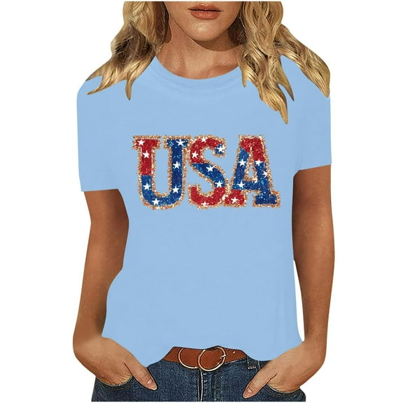 VerPetridure American Flag Shirt Women 4th of July Patriotic T Shirt Funny Stars Stripes Graphic Tee Independence Day T-Shirt Top