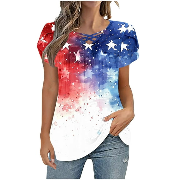 VerPetridure American Flag Shirt for Women 4th of July Tee Shirt USA Stars Stripes T-Shirt Patriotic Summer Tunic Tops