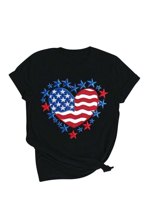 American Flag Shirt for Women 4th of July Tee Shirt USA Stars Stripes T-Shirt Patriotic Summer Tunic Tops