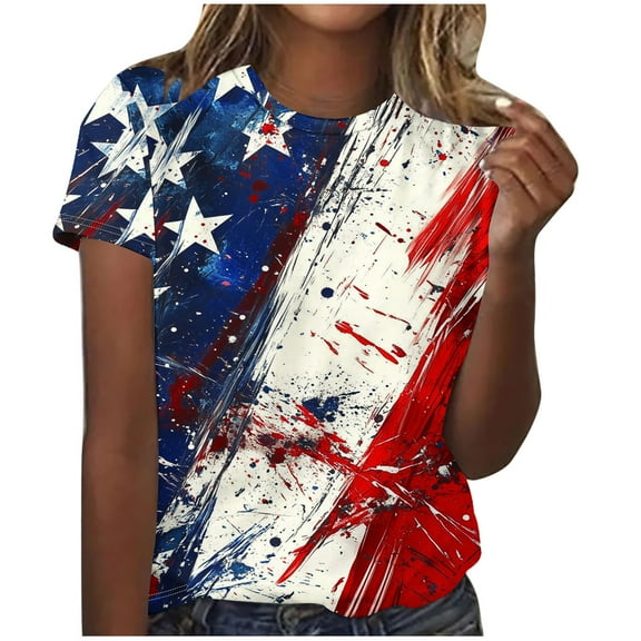 VerPetridure American Flag Shirt for Women 4th of July Tee Shirt USA Stars Stripes T-Shirt Patriotic Summer Tunic Tops