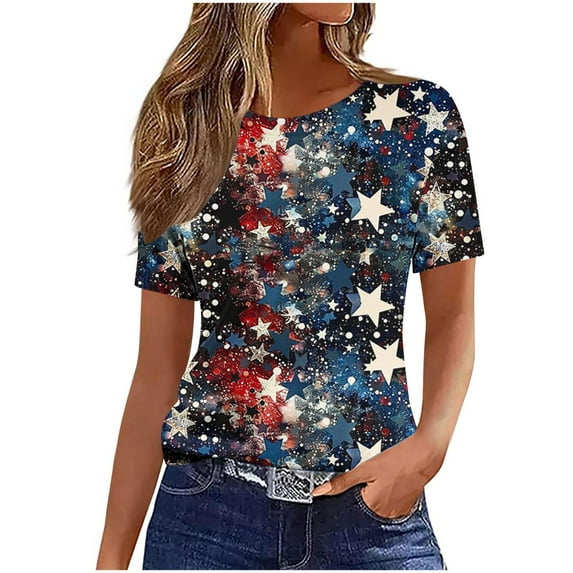VerPetridure American Flag Shirt for Women 4th of July Tee Shirt USA Stars Stripes T-Shirt Patriotic Summer Tunic Tops