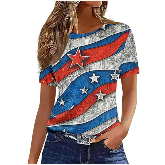 VerPetridure American Flag Shirt for Women 4th of July Tee Shirt USA Stars Stripes T-Shirt Patriotic Summer Tunic Tops