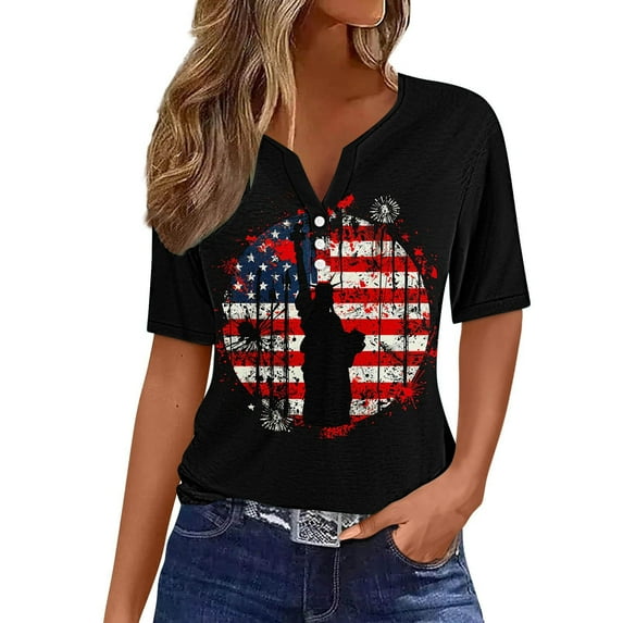 VerPetridure American Flag Shirt for Women 4th of July Tee Shirt USA Stars Stripes T-Shirt Patriotic Summer Tunic Tops