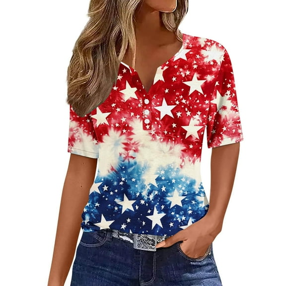 VerPetridure American Flag Shirt for Women 4th of July Tee Shirt USA Stars Stripes T-Shirt Patriotic Summer Tunic Tops