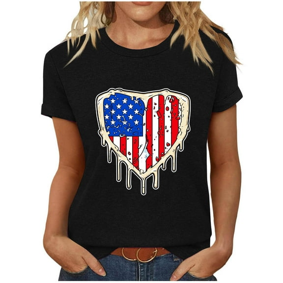 VerPetridure American Flag Shirt for Women 4th of July Tee Shirt USA Stars Stripes T-Shirt Patriotic Summer Tunic Tops