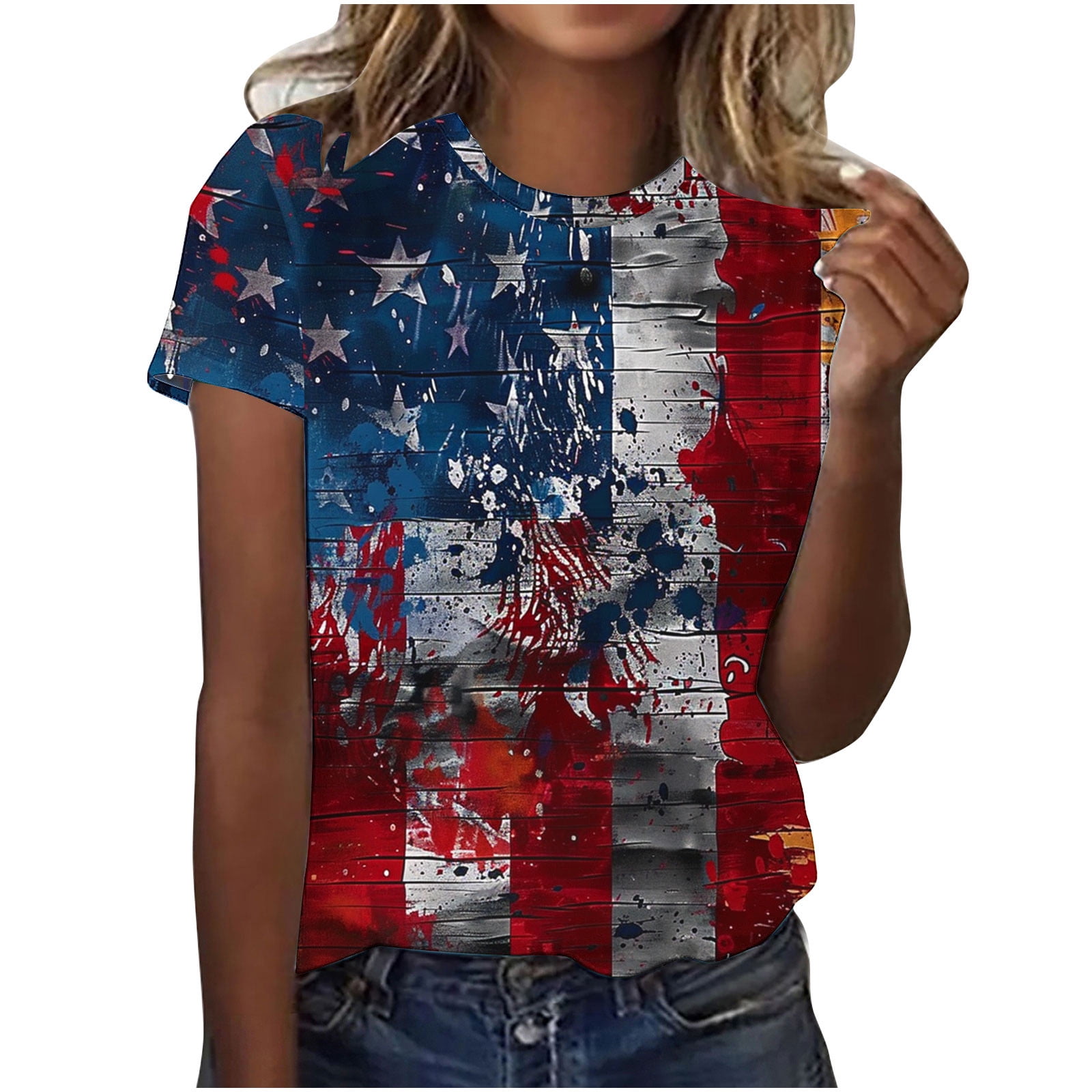 4th Of July T Shirts July 4th Women's Patriotic V Neck Short Sleeve Top Summer Us Flag Shirts For Women