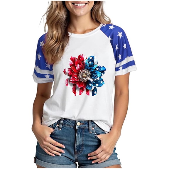 VerPetridure American Flag Shirt for Women 4th of July Tee Shirt USA Stars Stripes T-Shirt Patriotic Summer Tunic Tops