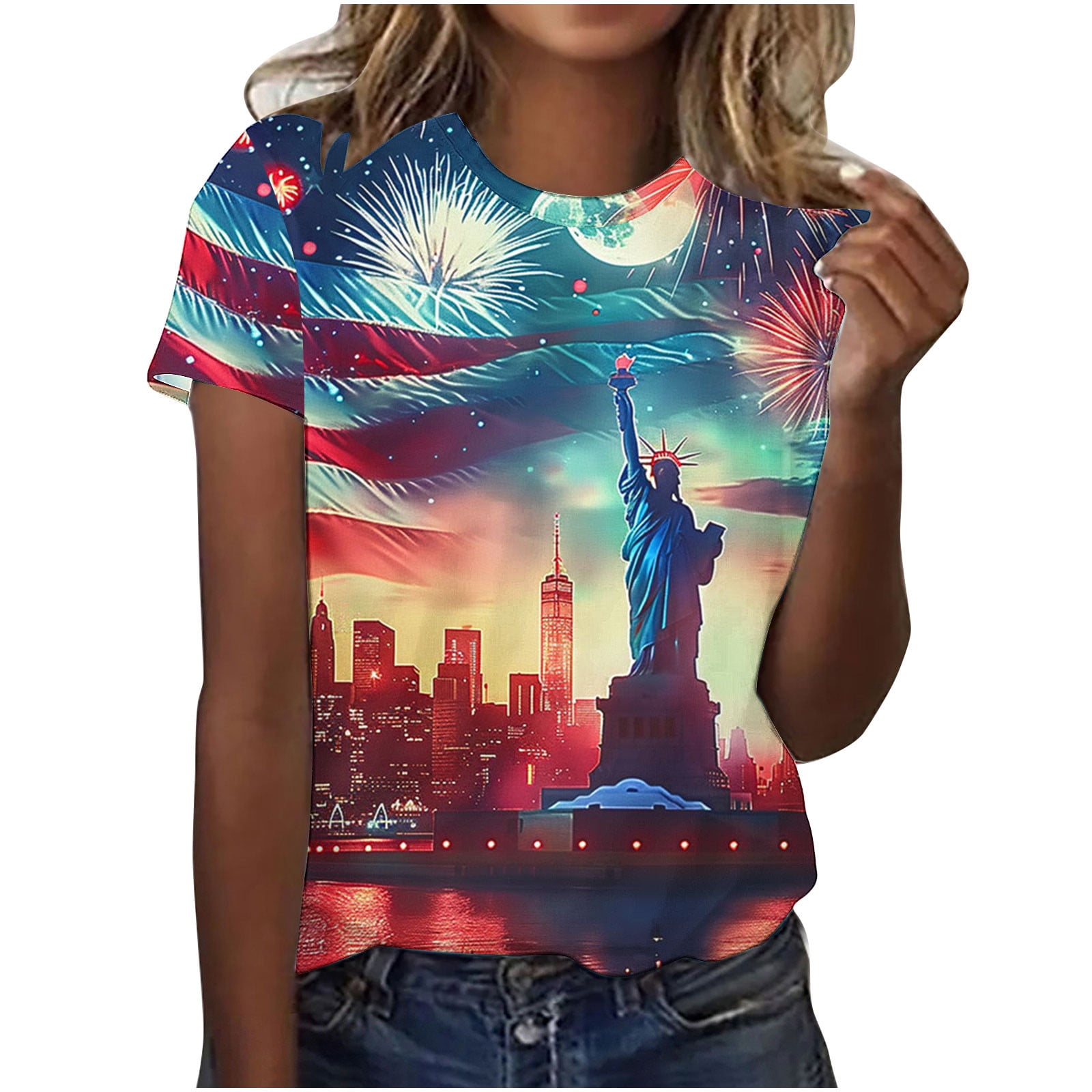 Women's American Flag Off-Shoulder Tee - Patriotic Stars & Stripes Top For 4th Of July