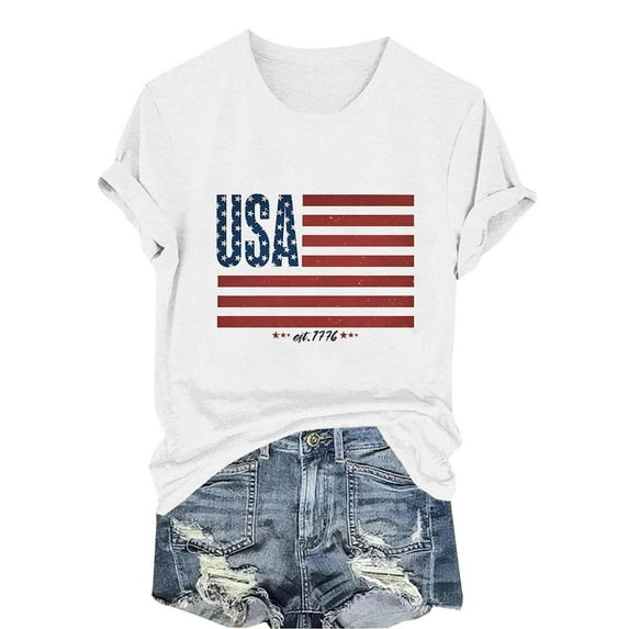 VerPetridure American Flag Shirt for Women 4th of July Tee Shirt USA Stars Stripes T-Shirt Patriotic Summer Tunic Tops