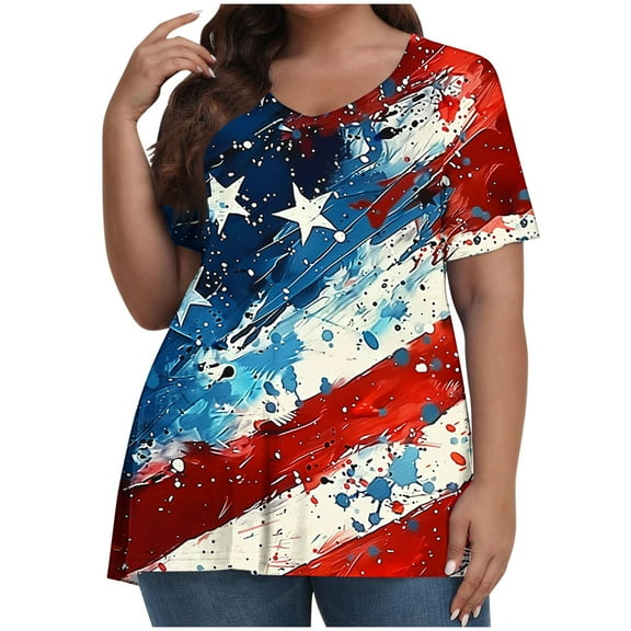 VerPetridure American Flag Shirt for Women 4th of July Tee Shirt USA Stars Stripes T-Shirt Patriotic Summer Tunic Tops