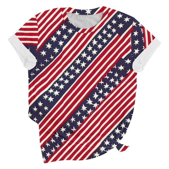 VerPetridure American Flag Shirt for Women 4th of July Tee Shirt USA Stars Stripes T-Shirt Patriotic Summer Tunic Tops