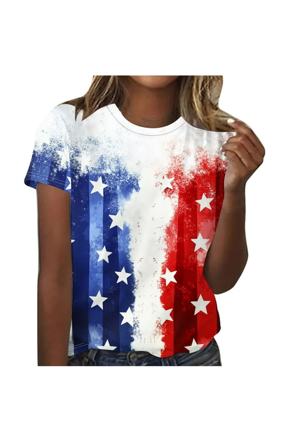 American Flag Shirt for Women 4th of July Tee Shirt USA Stars Stripes T-Shirt Patriotic Summer Tunic Tops