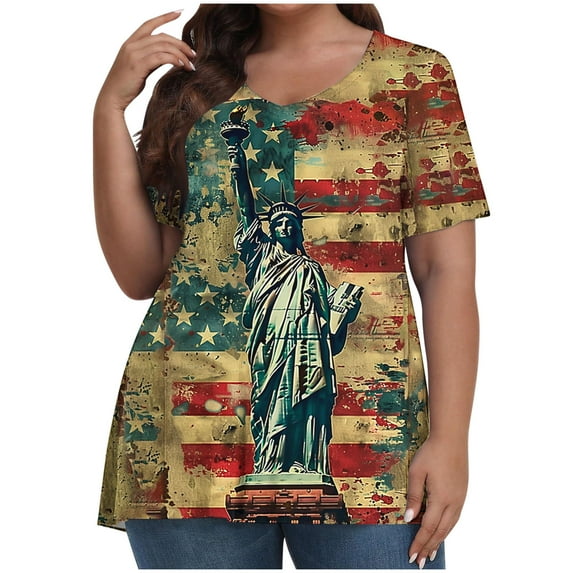 VerPetridure American Flag Shirt for Women 4th of July Tee Shirt USA Stars Stripes T-Shirt Patriotic Summer Tunic Tops