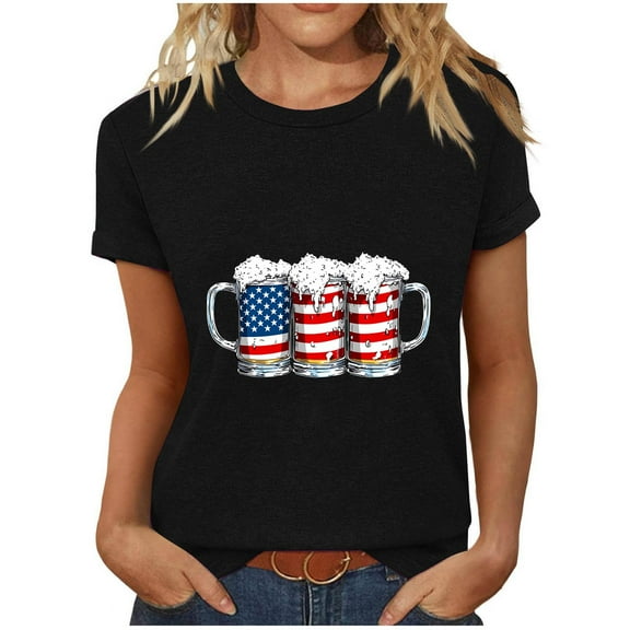 VerPetridure American Flag Shirts for Women 4th of July T Shirt Funny USA Print Crew Neck Tees Patriotic Casual Short Sleeve Tops