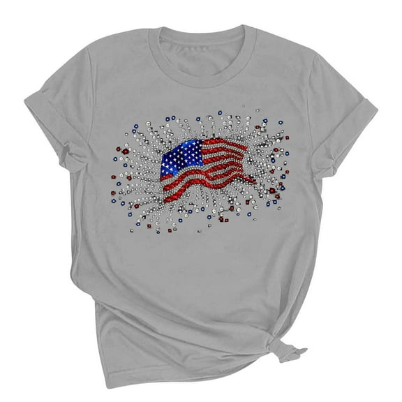 VerPetridure American Flag Shirts for Women 4th of July T Shirt Funny USA Print Crew Neck Tees Patriotic Casual Short Sleeve Tops
