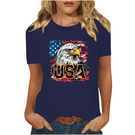 VerPetridure American Flag Shirts for Women 4th of July T Shirt Funny USA Print Crew Neck Tees Patriotic Casual Short Sleeve Tops