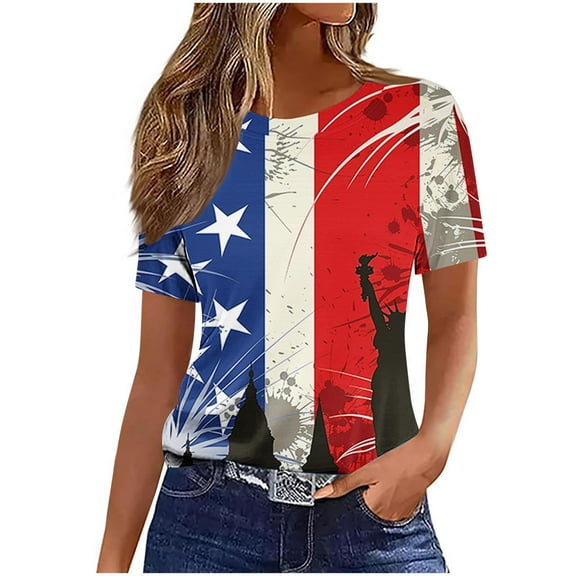 VerPetridure American Flag Shirts for Women 4th of July T Shirt Funny USA Print Crew Neck Tees Patriotic Casual Short Sleeve Tops