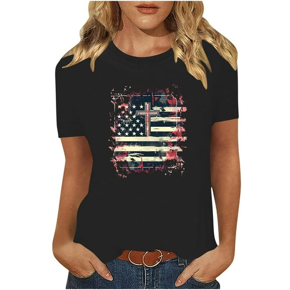 VerPetridure American Flag Shirts for Women 4th of July T Shirt Funny USA Print Crew Neck Tees Patriotic Casual Short Sleeve Tops