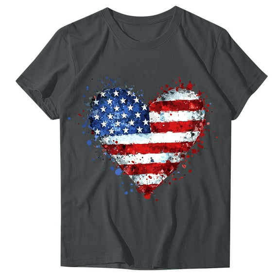 VerPetridure American Flag Shirts for Women 4th of July T Shirt Funny USA Print Crew Neck Tees Patriotic Casual Short Sleeve Tops