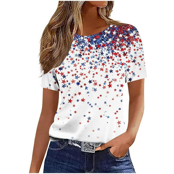 VerPetridure American Flag Shirts for Women 4th of July T Shirt Funny USA Print Crew Neck Tees Patriotic Casual Short Sleeve Tops