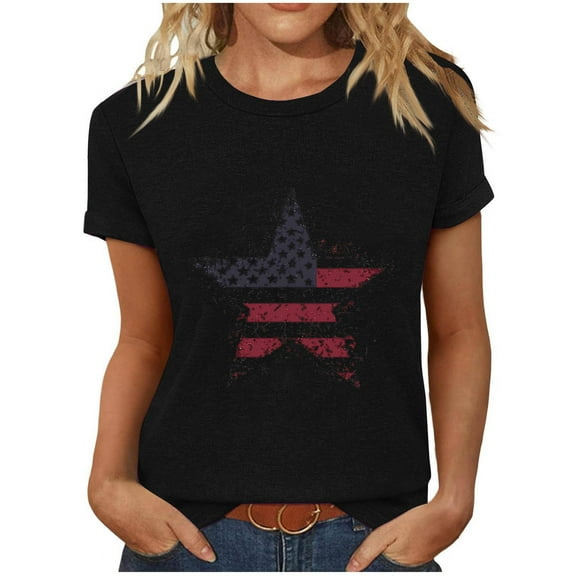 VerPetridure American Flag Shirts for Women 4th of July T Shirt Funny USA Print Crew Neck Tees Patriotic Casual Short Sleeve Tops