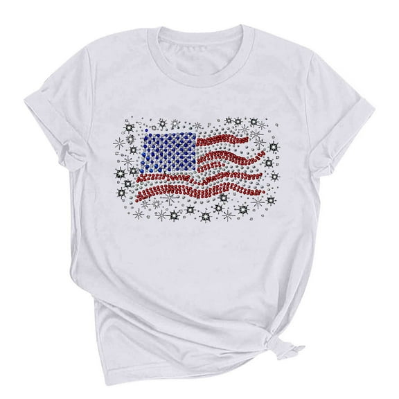 VerPetridure American Flag Shirts for Women 4th of July T Shirt Funny USA Print Crew Neck Tees Patriotic Casual Short Sleeve Tops
