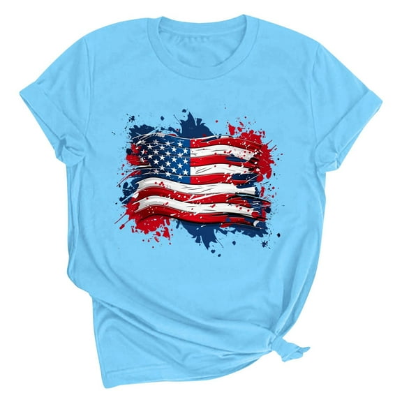 VerPetridure American Flag Shirts for Women 4th of July T Shirt Funny USA Print Crew Neck Tees Patriotic Casual Short Sleeve Tops