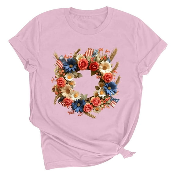 VerPetridure American Flag Shirts for Women 4th of July T Shirt Funny USA Print Crew Neck Tees Patriotic Casual Short Sleeve Tops
