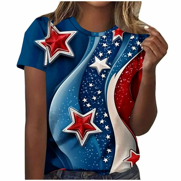 VerPetridure American Flag Shirts for Women 4th of July T Shirt Funny USA Print Crew Neck Tees Patriotic Casual Short Sleeve Tops