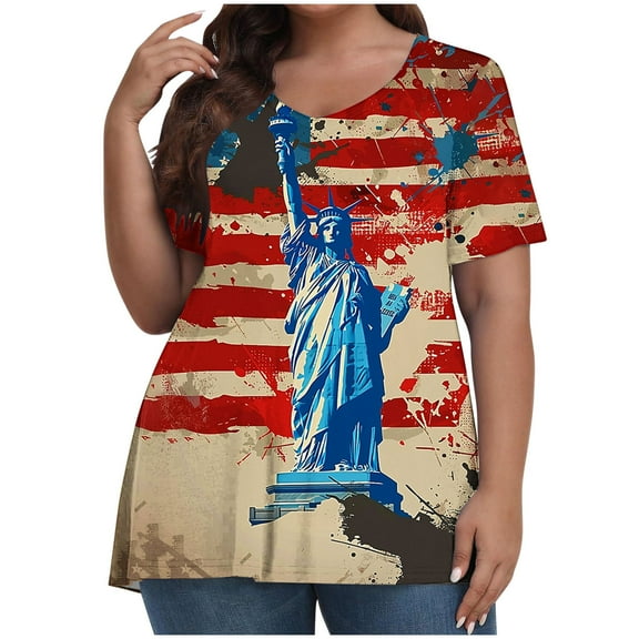 VerPetridure American Flag Shirts for Women 4th of July T Shirt Funny USA Print Crew Neck Tees Patriotic Casual Short Sleeve Tops