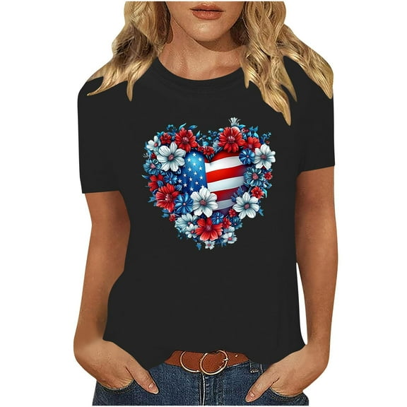 VerPetridure American Flag Shirts for Women 4th of July T Shirt Funny USA Print Crew Neck Tees Patriotic Casual Short Sleeve Tops