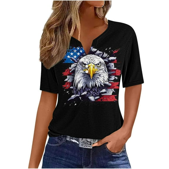 VerPetridure American Flag Shirts for Women 4th of July T Shirt Funny USA Print V-Neck Tees Patriotic Casual Short Sleeve Tops