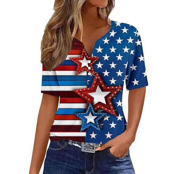 VerPetridure American Flag Shirts for Women 4th of July T Shirt Funny USA Print V-Neck Tees Patriotic Casual Short Sleeve Tops