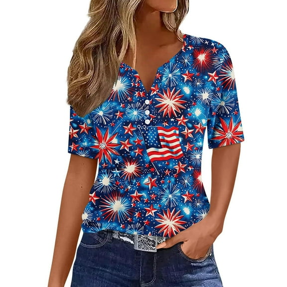VerPetridure American Flag Shirts for Women 4th of July T Shirt Funny USA Print V-Neck Tees Patriotic Casual Short Sleeve Tops