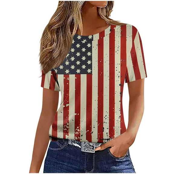 VerPetridure American Flag Shirts for Women 4th of July T-Shirt USA Flag Patriotic Shirt Stars and Stripes Summer Tees