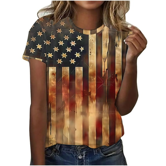 VerPetridure American Flag Shirts for Women 4th of July T-Shirt USA Flag Patriotic Shirt Stars and Stripes Summer Tees