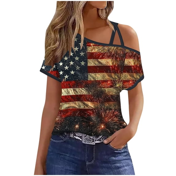 VerPetridure American Flag Shirts for Women 4th of July T-Shirt USA Flag Patriotic Shirt Stars and Stripes Summer Tees