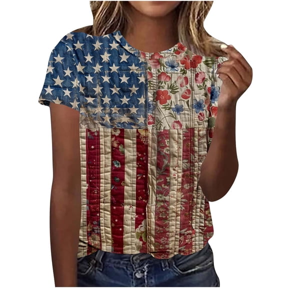 VerPetridure American Flag Shirts for Women 4th of July T-Shirt USA Flag Patriotic Shirt Stars and Stripes Summer Tees