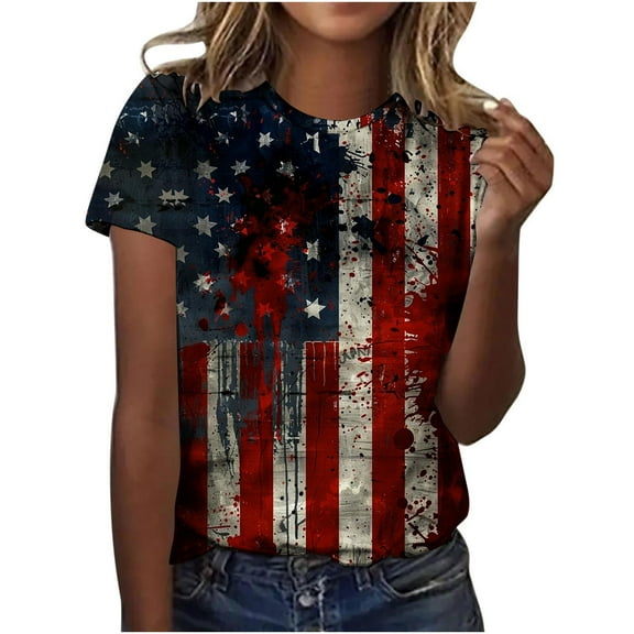 VerPetridure American Flag Shirts for Women 4th of July T-Shirt USA Flag Patriotic Shirt Stars and Stripes Summer Tees