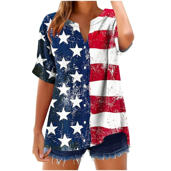 VerPetridure American Flag Shirts for Women 4th of July T-Shirt USA Flag Patriotic V-Neck Shirt Stars and Stripes Summer Tees